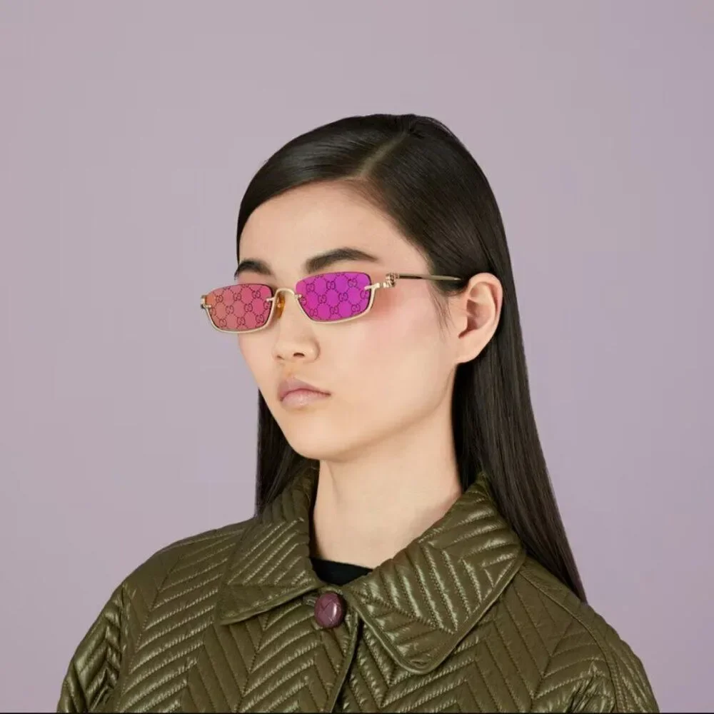 NEW Gucci GG1278S 005 Gold Violet Treatment Monogram Rectangle Unisex Sunglasses
